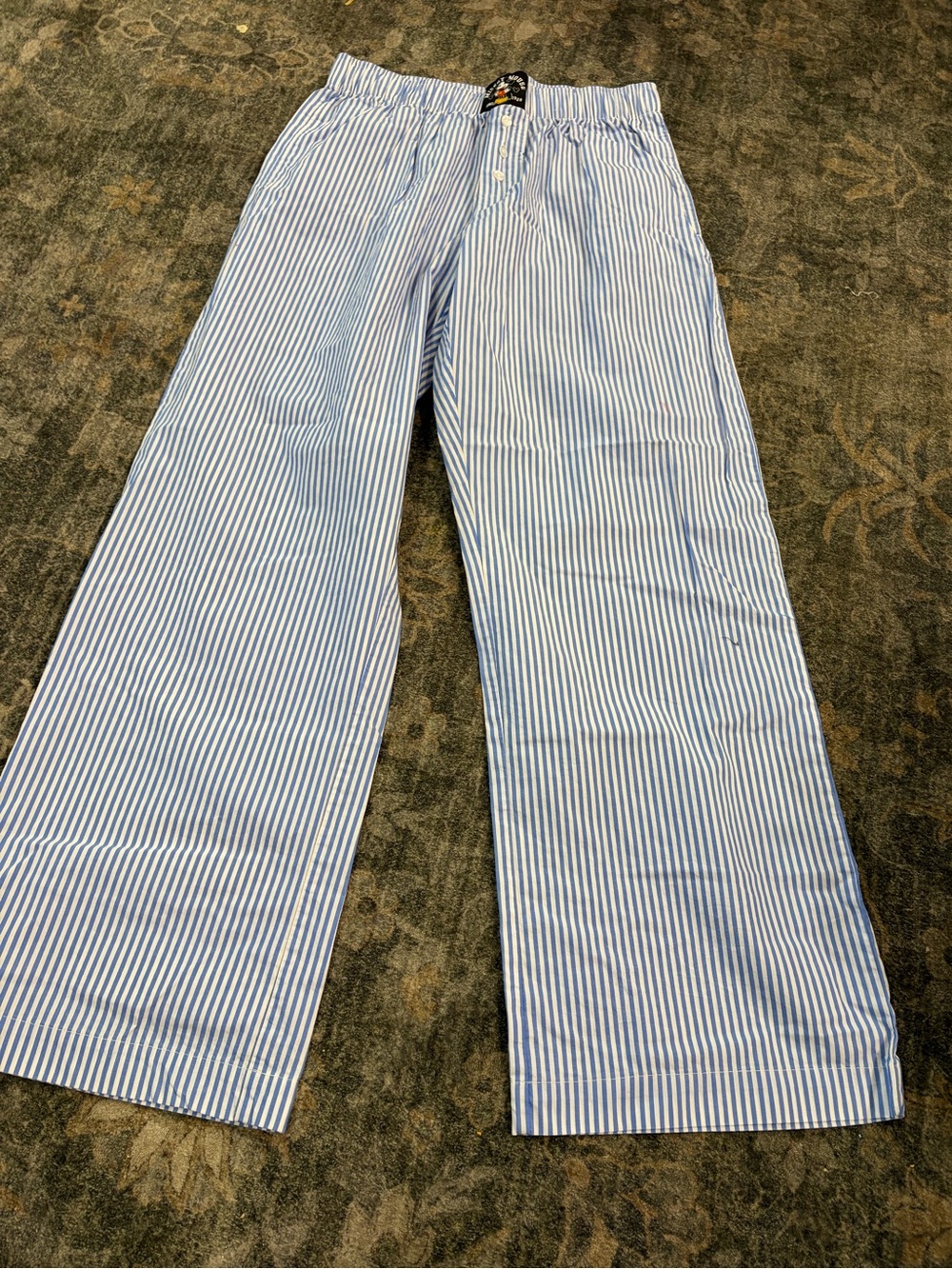Disney Women’s Blue and White Striped Pajama Pants